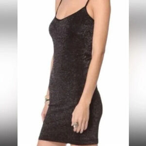 NWT Free People Intimately Mini Slip Dress Black Silver Sparkle Combo Size M/L